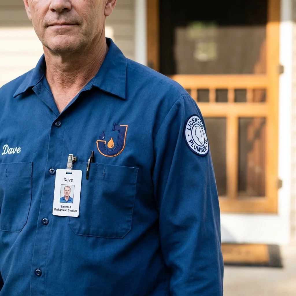 Licensed plumber showing ID badge in Paola, KS