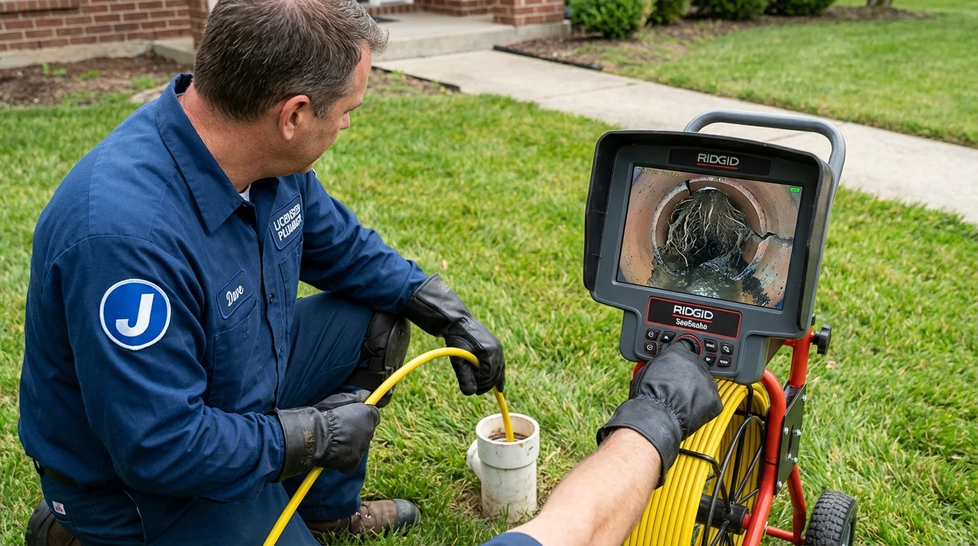 Sewer camera inspection being performed by Johns Plumbing LLC in Paola